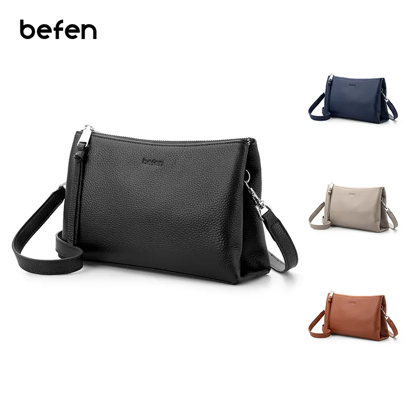 BEFEN Women's Fashionable Purse - Genuine Pebbled Cow Hide Minimalist Chic Elegant Shoulder Bag with RFID Blocking, Adjustable Strap, Hangable Crossbody Design for Everyday Use, Crossbody Bags For Women, Everyday Purse, Modest, Casual Shoulder Sling, Comm