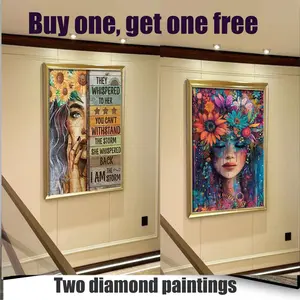 Buy One Get One Free Diamond Painting Kit DIY Art Inspiration / Smart Girl / Portrait / Bookshelf / 2-Piece 5D Diamond Painting Set Perfect Adult Diamond Painting Art Cross-Stitch Mosaic Home Decor Girl Diamond Art Living Room & Bedroom Decor Book Theme