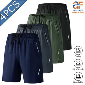 4PCS Bundle Men's Casual Shorts |   Drawstring Zipper Pocket Summer Daily Wear Bottoms