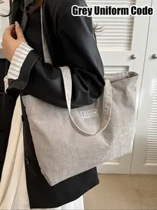 Fashion Corduroy Handbag, Pure Color Casual Shoulder Bag, Large Capacity, Foldable Design, Safety Buckle, Ideal for Work, Daily Commute, Travel, Fashionable Tote Bag