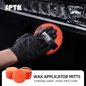 SPTA Microfiber Applicator Pads, 1Pc 5 inch Car Wax Applicator Hand Polishing Microfiber Foam Pads Set with Grip of Elastic Band, Microfiber Buffing Cleaning Pads for Car Polish Applying Wax