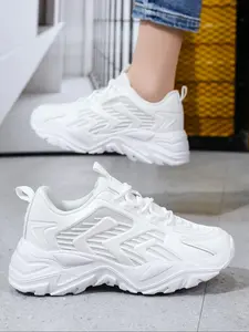 Women's Fashionable Lace Up Low Top Sneakers, Casual Comfortable Breathable Sports Running Shoes, Female All-match Round Toe Chunky Sneakers for Daily Life