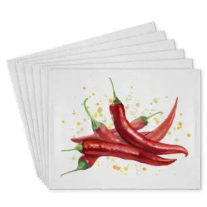 360 Stand 6-Piece Rectangular Pepper Print Placemats, 14x18 in Lightweight Polyester Tableware, Vibrant Kitchen Home Decor, Stylish, Set