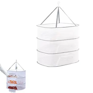 1 multi-functional  Drying Rack 3 Layers foldable drying rack with zipper - three-layer mesh dryer suitable for herbs, fruits, vegetables and fish - Durable fabric with handle, Hanging Drying Net, for Shrimp with Zipper Opening