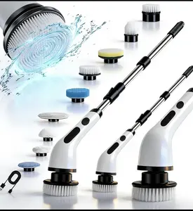 Electric Spin Scrubber, Cordless Shower Scrubber with IPX7 Waterproof, Electric Cleaning Brush, Multi-Surface Use, Long Battery Life, 5 Adjustable Speed, 3 Extendable Handle, 9 Replaceable Brush Heads, Multi-Purpose Cleaning Kit for Bathroom/ Kitchen