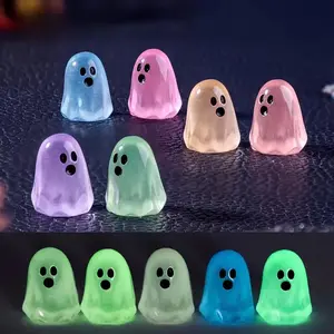 25pcs/50pcs Cute Cartoon Luminous Ghost Beads, Micro Landscape Creative Ghost Ornaments, Can Be Used As DIY Decoration Accessories, Garden Landscape, Home Decoration, Mini Micro Landscape, Suitable For Halloween Small Ornaments, Cute Collectible Figurines
