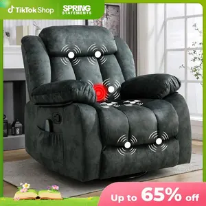 [SpringStatements] Ebello Swivel Massage Recliner Chair with Heat and Vibration, 360 Degree Rotating Manual Recliner Chair, Non-Slip Fabric, Single Sofa, Heavy Duty Recliner Chair for Living Room
