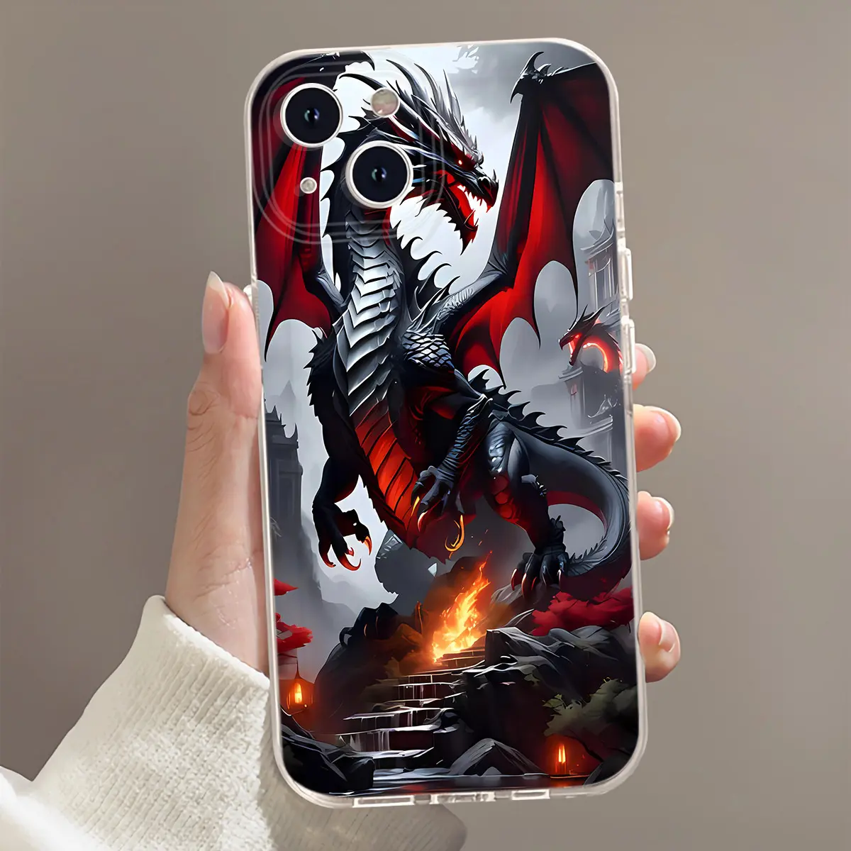 B526 Black and Red Dragon Vizi Pattern Mobile Phone Case Space for IPhone 16/15/14/13/12/11/Plus/Pro/Pro Max series