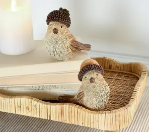 Set of 2 Resin Birds with Acorn Hats by Valerie