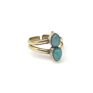 Gold with Double Amazonite Ring - Tanvi Collection Ring