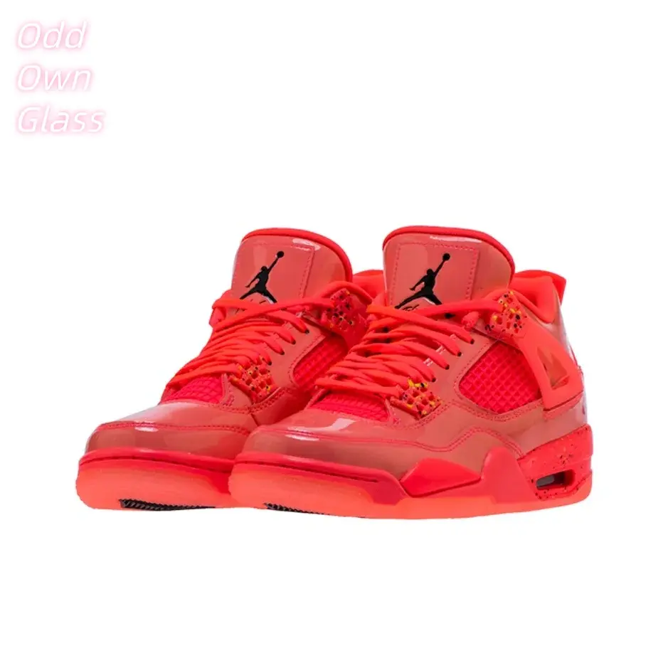 Vintage Monochrome Orange Patent Leather Mesh Mid Cut Basketball Sneakers Orange Square Grid Hardware Speckled Midsole Cushioned Air Sole Retro Street Style Flat Shoes for Men Women