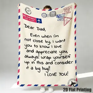1pc Handwritten Dear Dad Throw Blanket Suitable for Sofa Snuggling, Bed Warmth - Cozy Flannel Bedspread with Airmail Letter, - Gift for Fathers Day, for Dads, Family, or, Hand Wash Only (Multicolor), 2D Flat