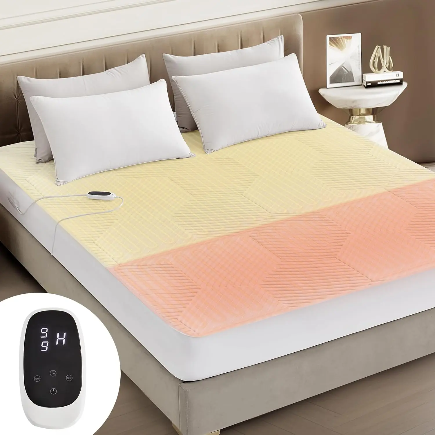Multizone  Heated Mattress Pad, Individual  &  Electric Mattress Bed Warmer 9 Heat Settings, 1-12 Hours Auto Off, Deep Pocket, Fast Heating, Machine Washable, Full, 54" x 75"