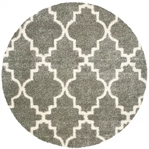 HomeRoots 507896 8 ft. Gray Geometric Power Loom Stain Resistant Round Area Rug