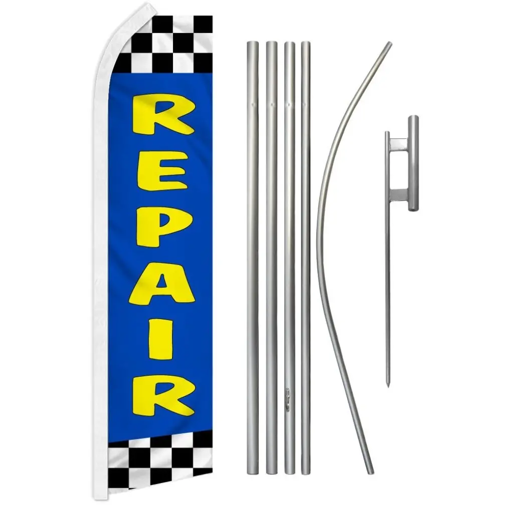 Windproof Aluminium-Steel Flag & Pole Repair Kit with 11.5ft x 2.5ft Tear-Resistant Synthetic Polyester Flag, Curved Sleeve, Easy Installation, All Seasons Home Supplies Banner for Festive Backdrops