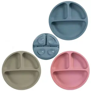 3-Piece Baby Feeding Plate Set with Suction Design, Play Food Tableware, 100% Food Grade Silicone, Microwave and Dishwasher Safe, Ideal for Independent Eating, Bpa Free Trays