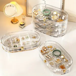 3-Layer Clear Multi-Compartment Jewelry Organizer, Earring Storage Box for Women, Clutter-Free Tidy Home Storage, Ideal Gift for Her vanity