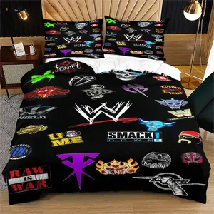 2/3 piece WWE themed Bedding Set, hot Blooded style Duvet Cover Set for Wrestling Events, Comforter Cover for events such as "SMACK DOWN" and "RAW IS WAR", including 1 Quilt Cover and 1/2 pillowcase, Bedroom Bedding Sets
