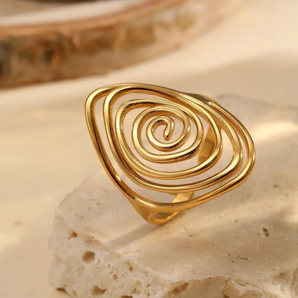Vortex Design Stainless Steel Alloy Open Ring, Hollowed Hollow-Out Craftsmanship, Colorfast Material, Fashion-Forward Daily Wear for Trendsetters, Statement Decorative Ring, Alloy Rings, Hollowed Rings