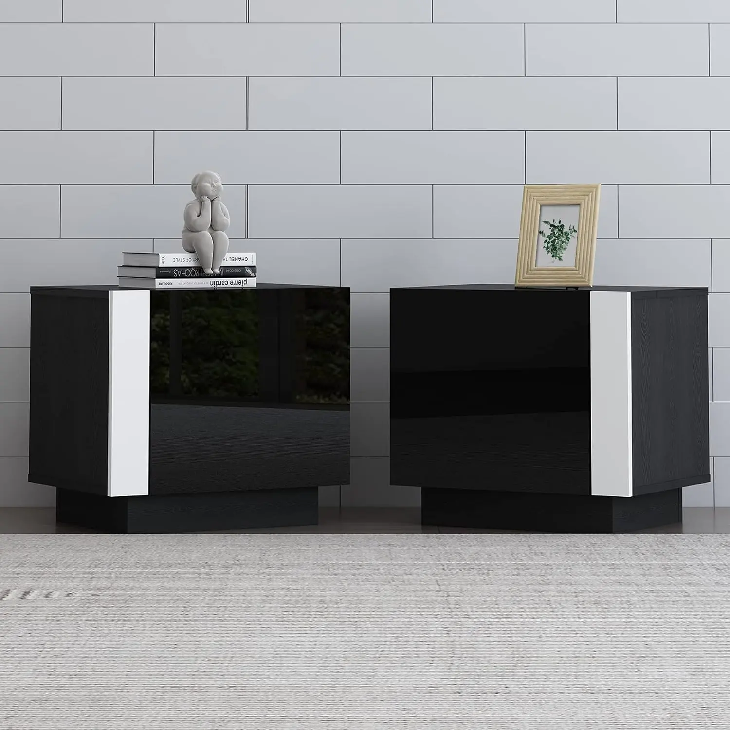 [Summergarden][Fathersdaygift] [SummerFinds] AMERLIFE 2PCS Entertainment Center Side Table Set with Storage, Modern High Gloss End Tables with 2 Cabinet Doors, for Living Room/Bedroom/Office