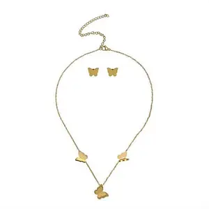 Stately Steel Butterfly Necklace and Earrings Set
