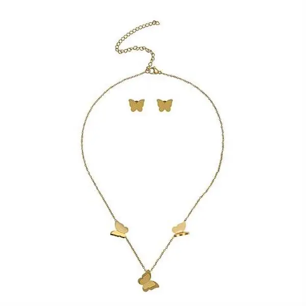 Stately Steel Butterfly Necklace and Earrings Set