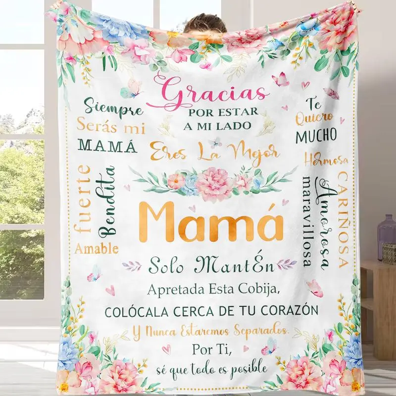 Countdown Sale! “Eres La Mejor Mam?” Blanket – Cozy Warm Blanket Filled with Spanish Love Quotes to Celebrate the Best Mom Perfect Spanish Mother’s Day Gift Blanket – “Gracias Mamá” Floral Print Soft Plush for Birthdays, Día de la Madre & Christmas!