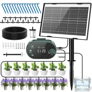 Solar Drip Irrigation System Kit, Auto Watering Kit for 15 Pots,  Solar  Auto Easy DIY Watering Device, 22 Timing Modes with Anti-Siphoning Device,for Outdoor Garden, Balcony