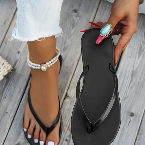 Simple Flip Flops, Classic Design Versatile Sandals for Home & Beach Walks, Comfortable Casual Footwear for Easy Scenarios, Flat Sandal, Pu Rubber Sandals, Fashionable Comfy Sandals, Summer Travel Footwear, Summer Sandals