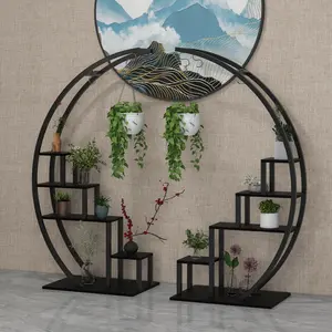 5 Tier Tall Metal Plant Shelf with Hooks, Half Moon Shape Large Plant Shelf 2 Pack, Modern Flower Rack for Home Patio Lawn Garden Balcony, Black