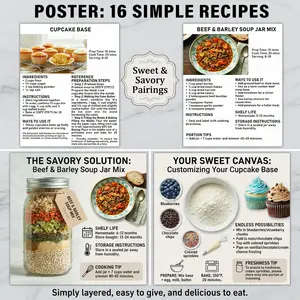 Double-Sided Kitchen Recipe Poster — 16 Cozy Soup & Dessert Recipes | Laminated Wall Art Chart for Home Cooking | Perfect Housewarming Gift, Kitchen Decor Gift for Mom & Food Lovers