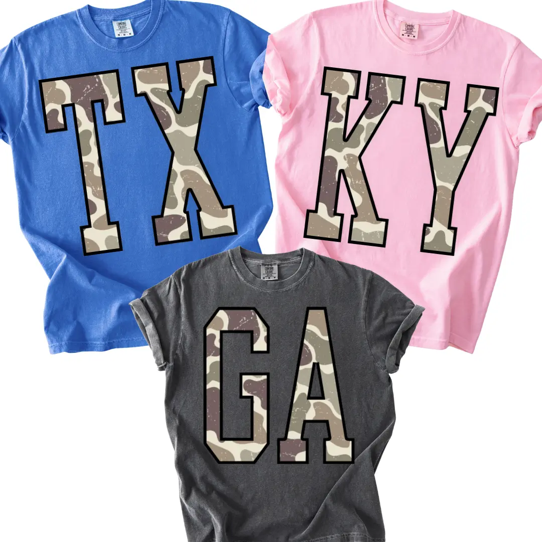Camo State Shirt, Floral Varsity State Tee, Custom State Shirt, Comfort Colors Graphic Tee, Oversized Summer Shirt, Texas Tee