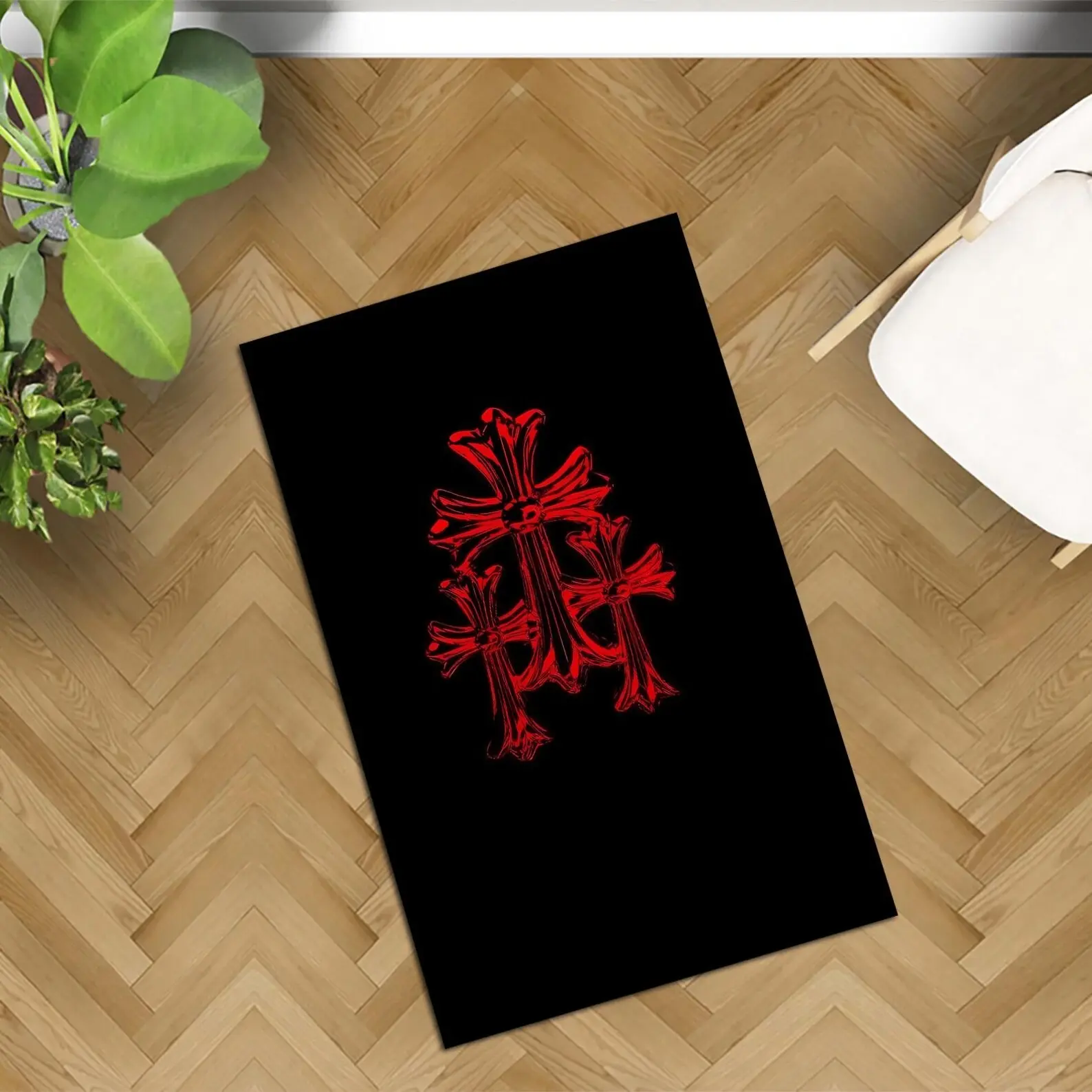 Religious Themed Chrome Cross Area Rug - Soft Bamboo Material Household Textile for Home Decor