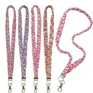 4 Pcs Scrunchie Lanyards for ID Badges and Keys Retractable Cute Scrunchie Neck Keychain with Clip Stretchy Lanyards for Teacher Women Nurses School Office Fashion Accessory outdoorfun