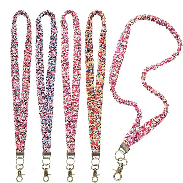 4 Pcs Scrunchie Lanyards for ID Badges and Keys Retractable Cute Scrunchie Neck Keychain with Clip Stretchy Lanyards for Teacher Women Nurses School Office Fashion Accessory