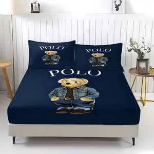 Teddy Bear Pattern Bed Sheet, Comfortable Printed Pattern, Includes 1 Bed Sheet and 2 Pillowcases, Comfortable Bedding, Non slip Dust Cover Suitable for Bedroom and Guest Room, Suitable as a Gift for Children or Adults