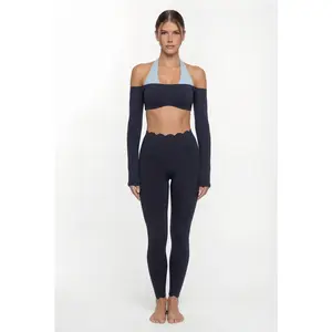 Women's Brushed Fabric Color-Block Sports Long-Sleeve Top with Chest Pads, Quick-Dry, Tight-Fitting Pilates Yoga Outfit, Outdoor Fitness Top