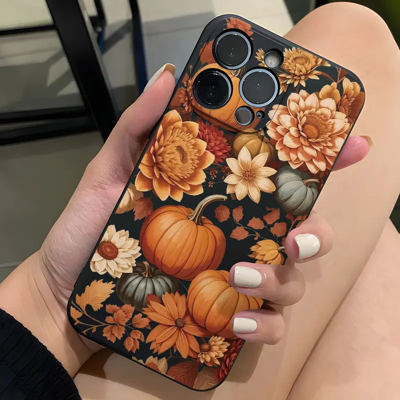 Vintage Floral Pumpkin Pattern Soft Silicone Phone Case - 1-Piece, Full-Body Drop Protection, Shockproof iOS-Fitting Accessory for iPhone 17,17e,16,15 Pro Max,14,13,12,11,XS Max,Plus,Air