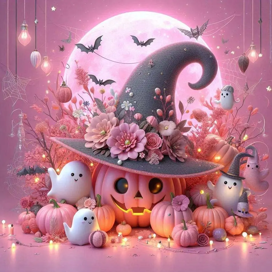 1pcs 5D DIY diamond painting kit, 5D diamond art set, DIY decoration, pumpkin, ghost, floral diamond painting kit full round drills DIY, mosaic, diamond art, DIY home decoration, Handicraft, suitable for Halloween and Christmas.