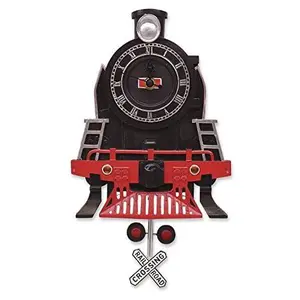 Vintage Steam Engine Pendulum Wall Clock 13 Inch Train Design Battery Operated Railroad Collectible