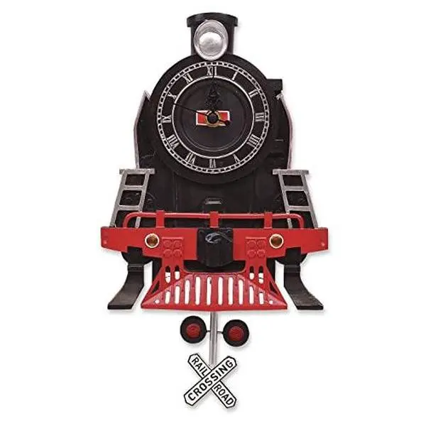 Resin Vintage Steam Engine Train Pendulum Wall Clock, 13 Inch, Antique Railroad Decor, Silent Non-Ticking Large Wall Clock, Battery Operated Rustic Farmhouse Decor, Train Collector Gift, Locomotive Wall Art for Living Room Office Man Cave