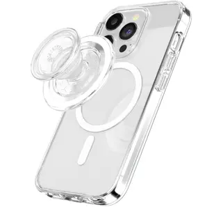 PopSockets Phone Grip for MagSafe with Kickstand, Magnetic Stand, Swappable Top, Secure Hold for iPhone MagSafe Cases, Phone & Tablet Grip - Clear