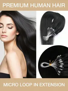 50 Strands Micro Ring Hair Extensions, Remy Human Hair with Soft Beads, Straight Texture, 30g for Women, Real Hair Extensions