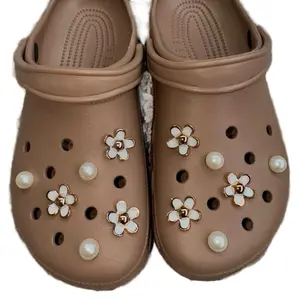 The Petal Set Charms - Gold and White Pearlescent Flower Accents and Metal Detail Luxury Rhinestone shoe charm button jewelry Shoe Charms Set