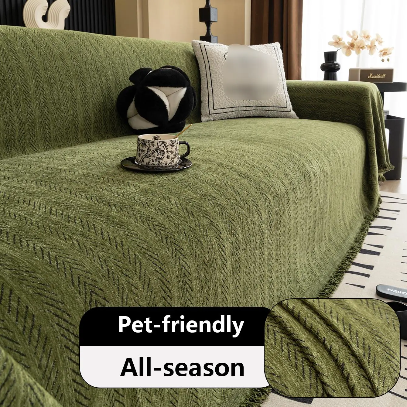 Vintage Herringbone Pattern Sofa Cover, Couch Cover, Couch Covers For Sofa, 1 Count Pet Friendly Sofa Slipcover, Dustproof Soft Washable Sofa Protector for Home Living Room Bedroom Office