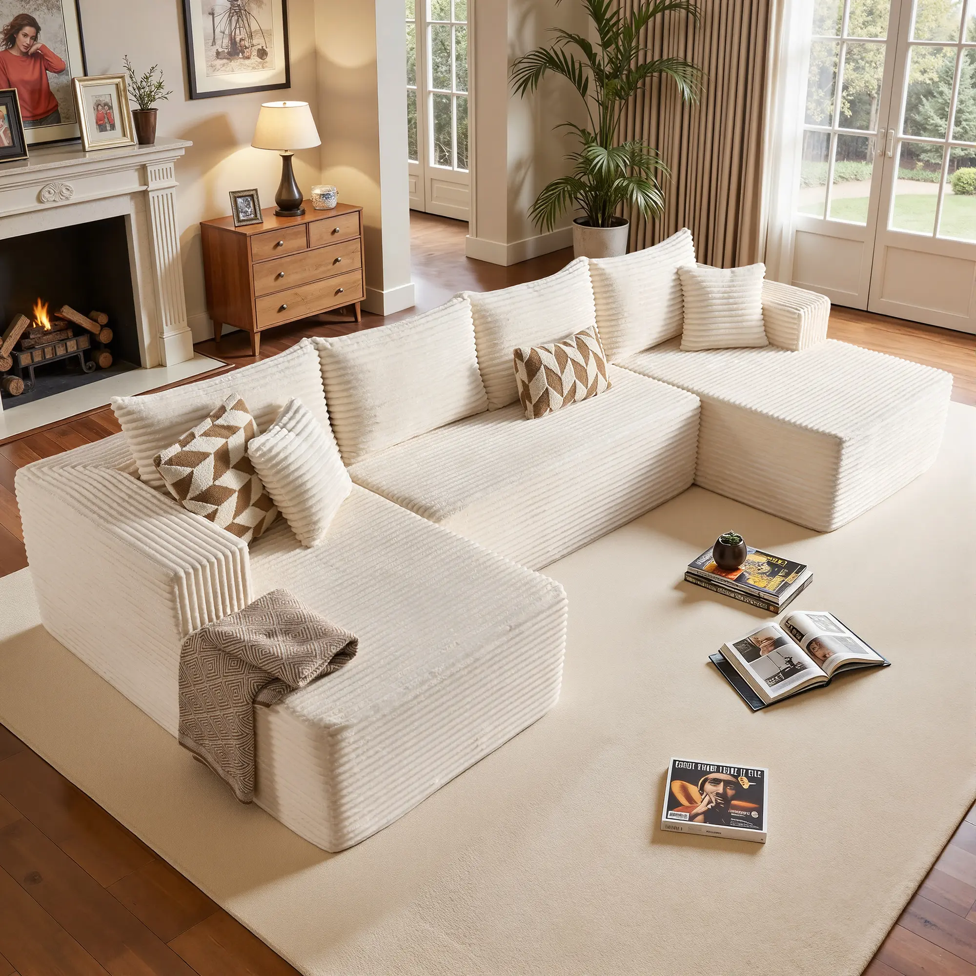135" White U-Shaped, 2*Chaise 2