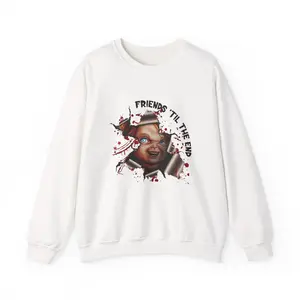 Chucky-Inspired Sweatshirt, Friends 'Til The End Crewneck, Horror Fan Apparel, Halloween Gift, Unisex Sweater