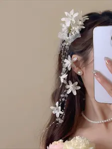 A love lace flower tassel beaded hairpin, simple and fashionable Japanese and Korean style, suitable for daily life and parties, Flower hair clips