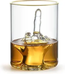 Middle Finger Funny Whiskey Glass – Premium Up Yours Funny Glass for Whiskey, Liquor – Luxurious Gold Rim – Home Bar Accessories Ideal for Man Cave, Fun Gag Gift Patent-Pending