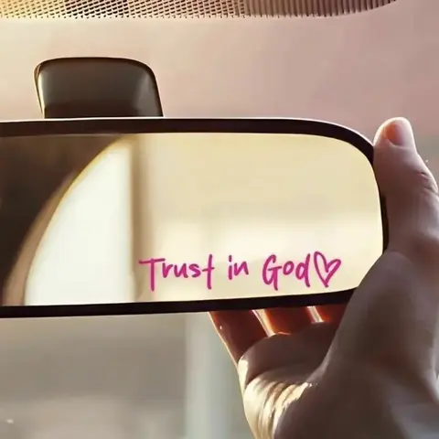 2pcs Pink Religious Trust in God Rearview Mirror Car Stickers, Peel-and-Stick Uplifting Quote Automotive Exterior Accessory, Car Decoration with Visibility Boost, Christian Inspirational Gift